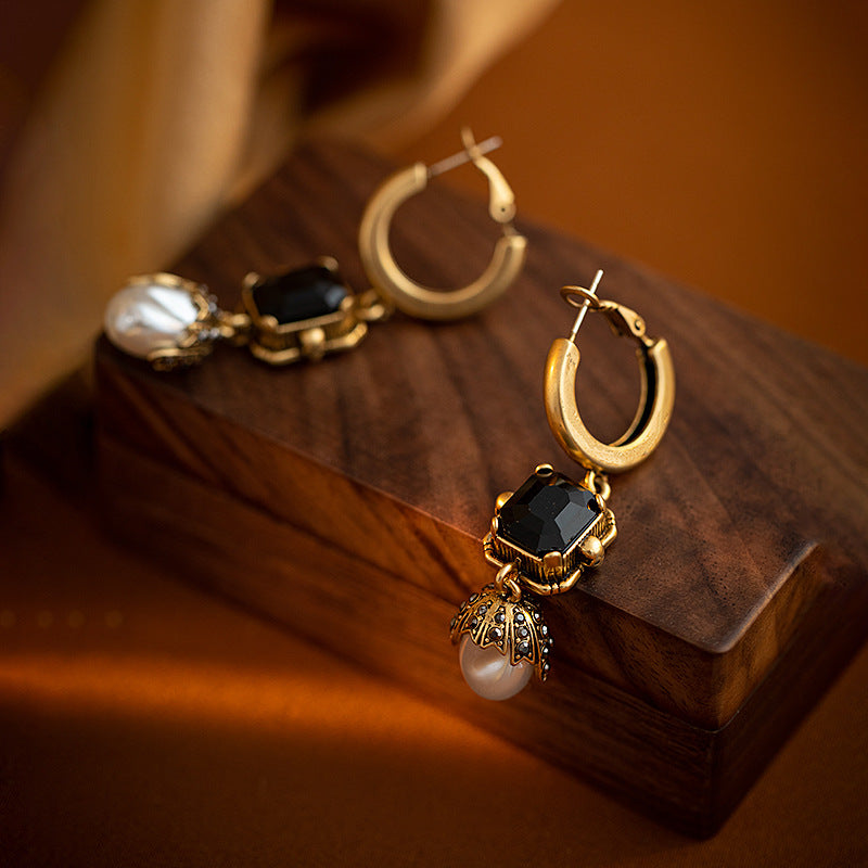Vintage Gold Pearl Earrings for Women (Long Style)