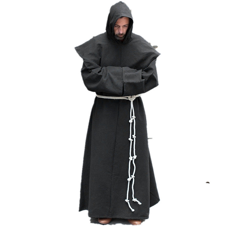 Men's Vintage Medieval Hooded Cape with Long Sleeves