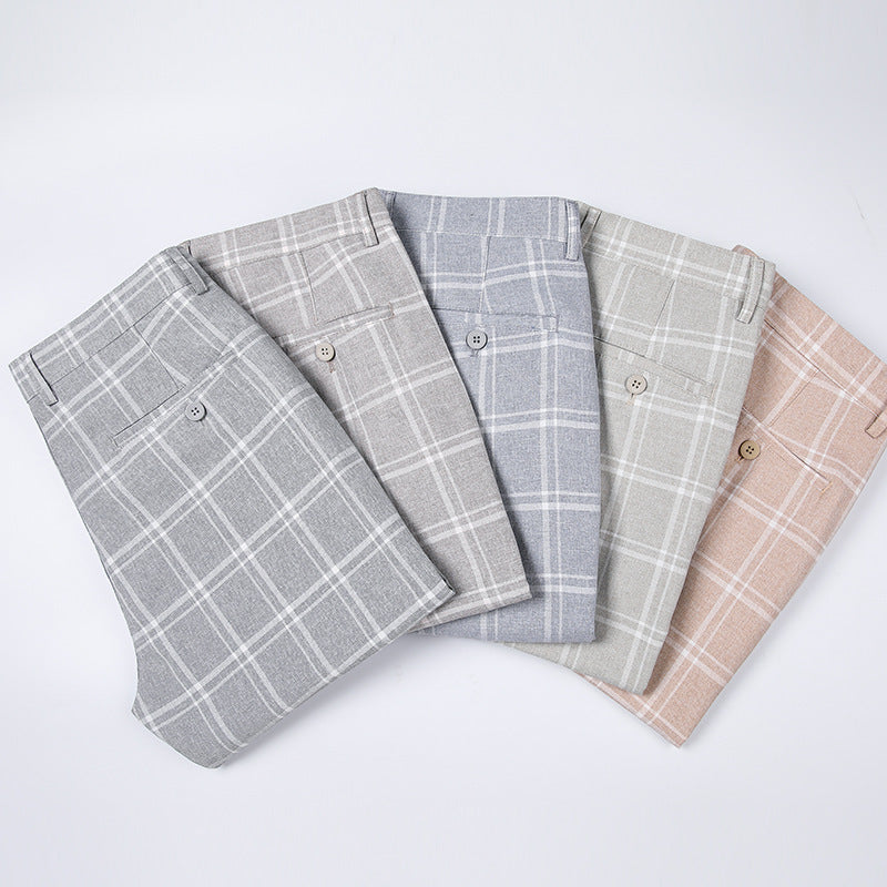 Men's Summer Loose-Fit Plaid Casual Trousers