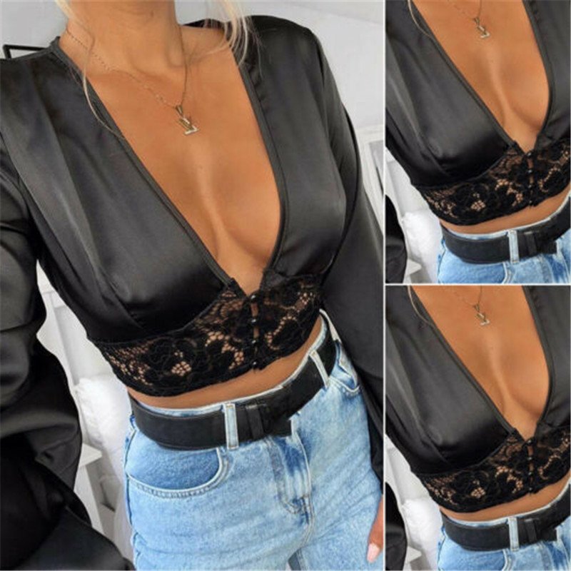 2024 Autumn Sexy Long Sleeve Deep V Lace Top