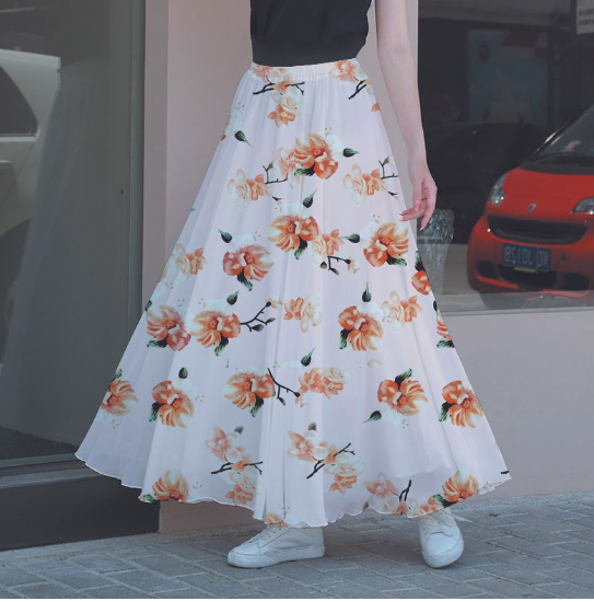 Sunflower Embroidered Mesh Half-Body Skirt for Women