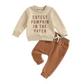 Engofs Toddler Baby Boy Halloween Outfit Pumpkin Crewneck Sweatshirt Pants Set Fall Winter Clothes Brown 2-3T