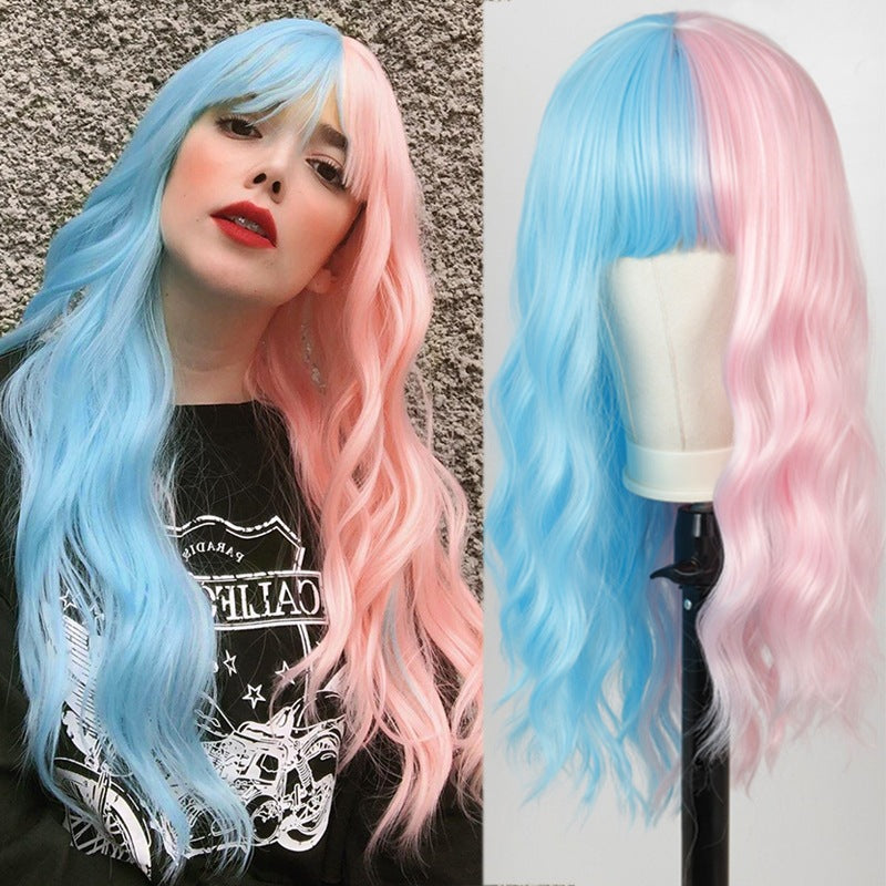 Ombre Pink Long Wavy Wig for Women (Synthetic Fiber)