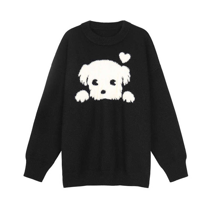 2023 Fall Fashion Plus Size Black Dog Knitted Sweater
