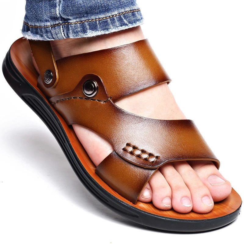 Men's Leather Sandals - Outdoor Travel Beach Slippers