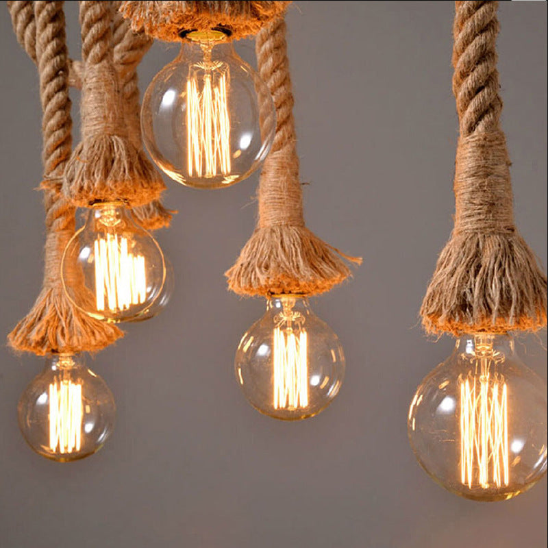 Vintage American Country Jute Rope Pendant Light E27
