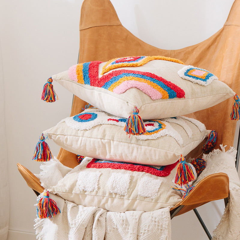 Custom Indian Handcrafted Geometric Tassel Pillow Cover