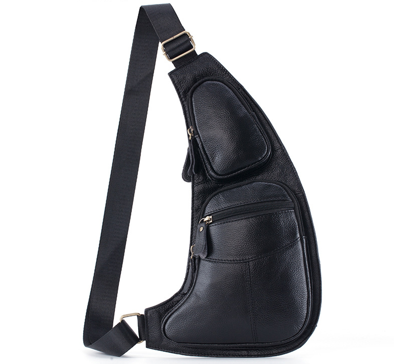 YI ANG Men's Genuine Leather Crossbody Chest Bag