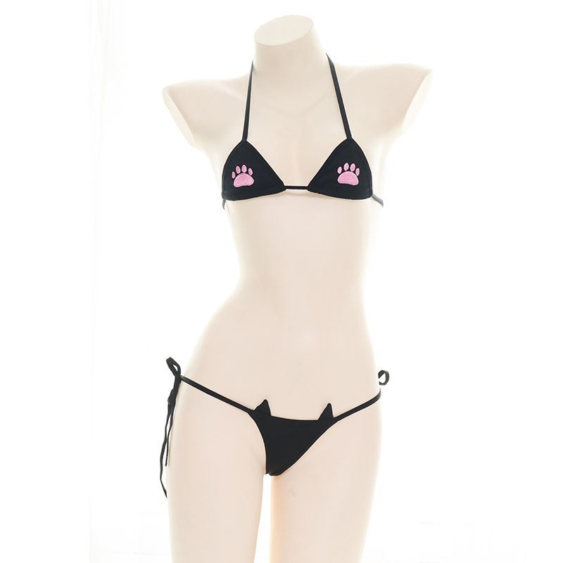 Three-Point Tie Bikini with Cat Paw Embroidery B0220