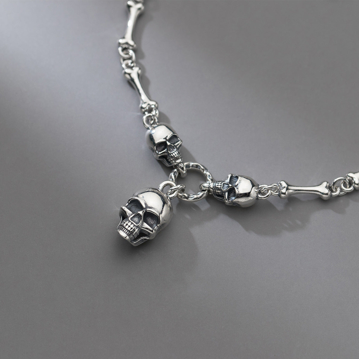 S925 Silver Korean Style Skull Bracelet for Women
