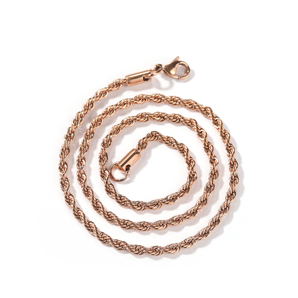 Men's Hip-Hop 3MM Stainless Steel Twisted Chain Necklace