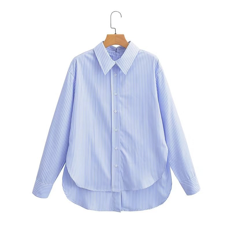 2023 Summer Casual Striped Shirt with Button Detail