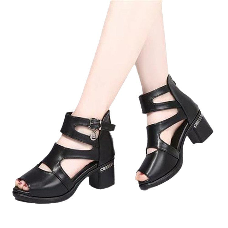 Plus Size Chunky Heel Peep-Toe Sandals for Women