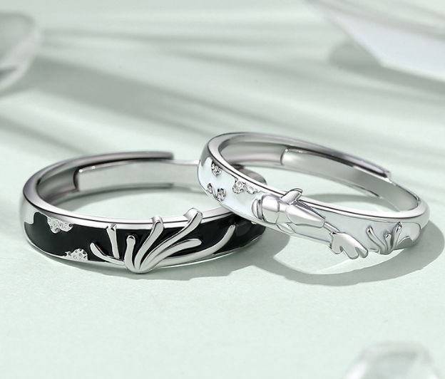 925 Silver Minority Design Black and White Ring