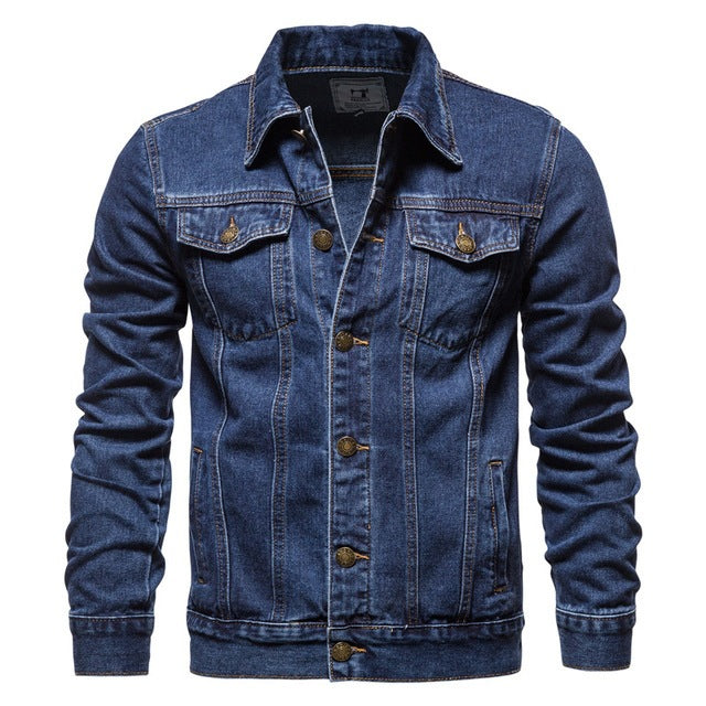 Men's Casual Blue Denim Jacket with Lapel Design