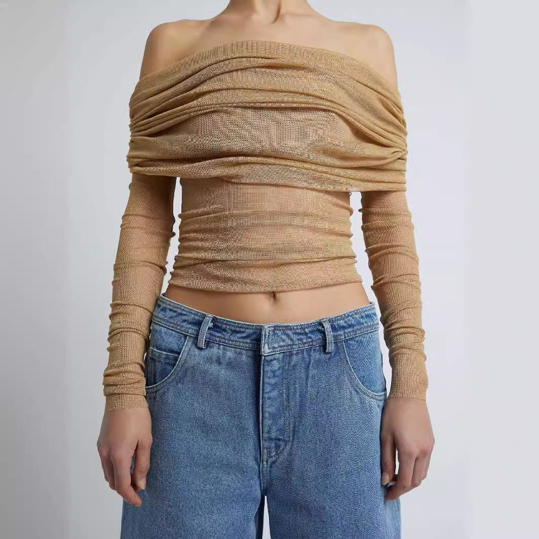 2024 Spring European Sexy Sheer Off-Shoulder Dress