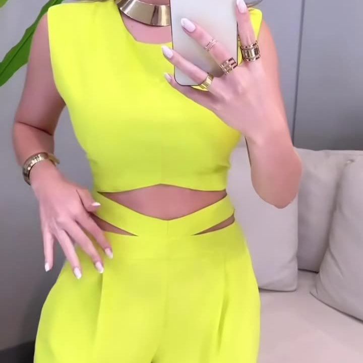 Yellow Set Pants 2023 Fashionable Backless Style