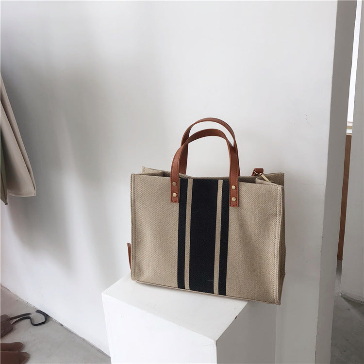 Diagonal Striped Canvas Briefcase for Business Commuting