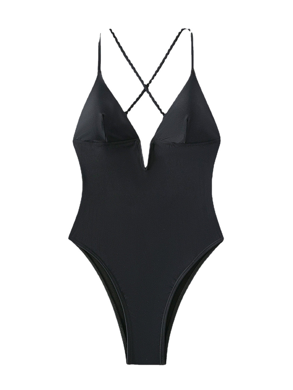 2023 Solid Color Deep V Cutout High-Waist Bikini