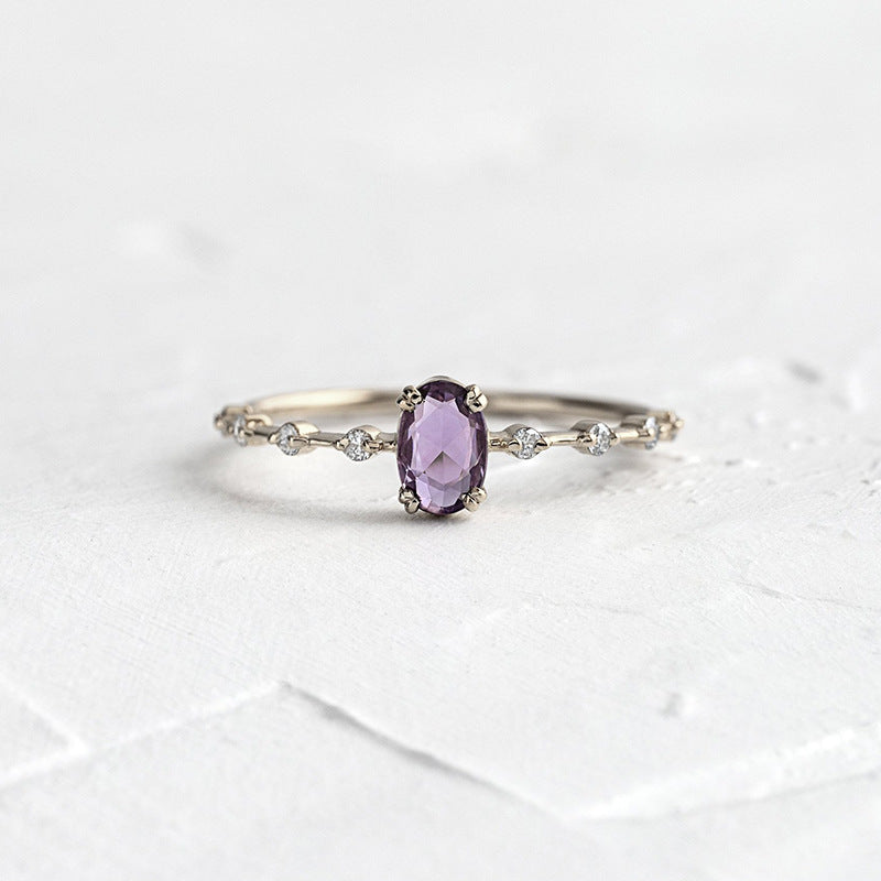 18K Gold Women's Geometric Zircon Ring in Japanese Style