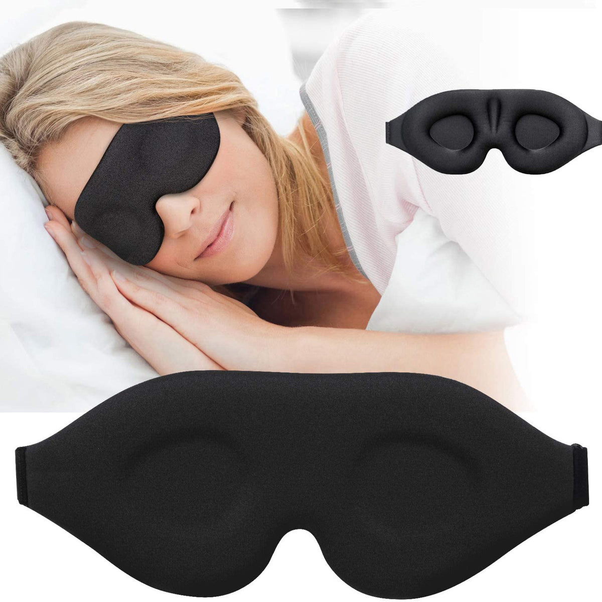 3D Black Sleep Mask for Travel and Relaxation