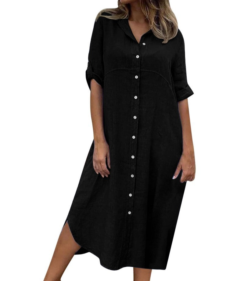 Plus Size Women's Cotton Linen Shirt Dress