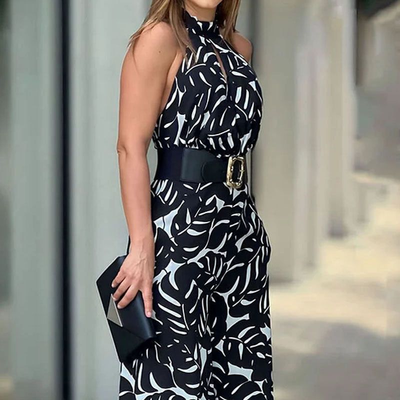 2023 Summer Women's Fashion High Neck Print Jumpsuit