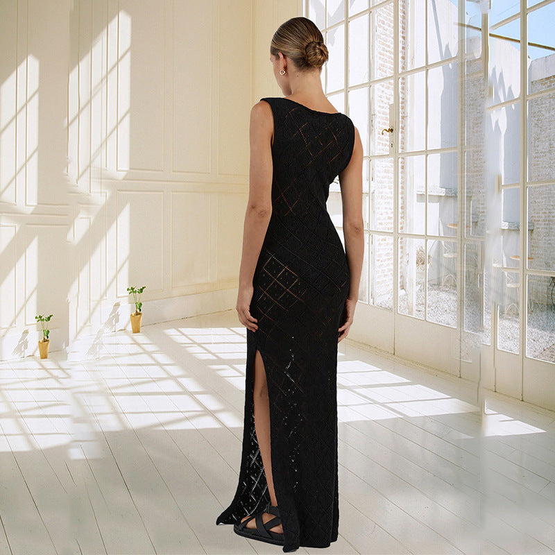 New Women’s Sexy Sheer Knitted Lace Maxi Dress
