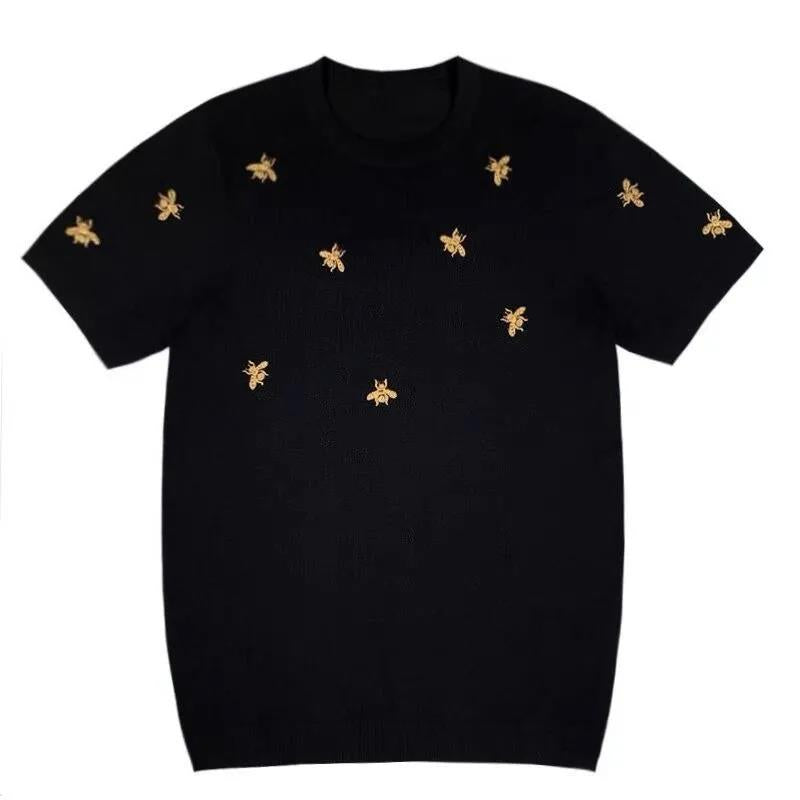Men's Summer Knit T-Shirt with Bee Embroidery