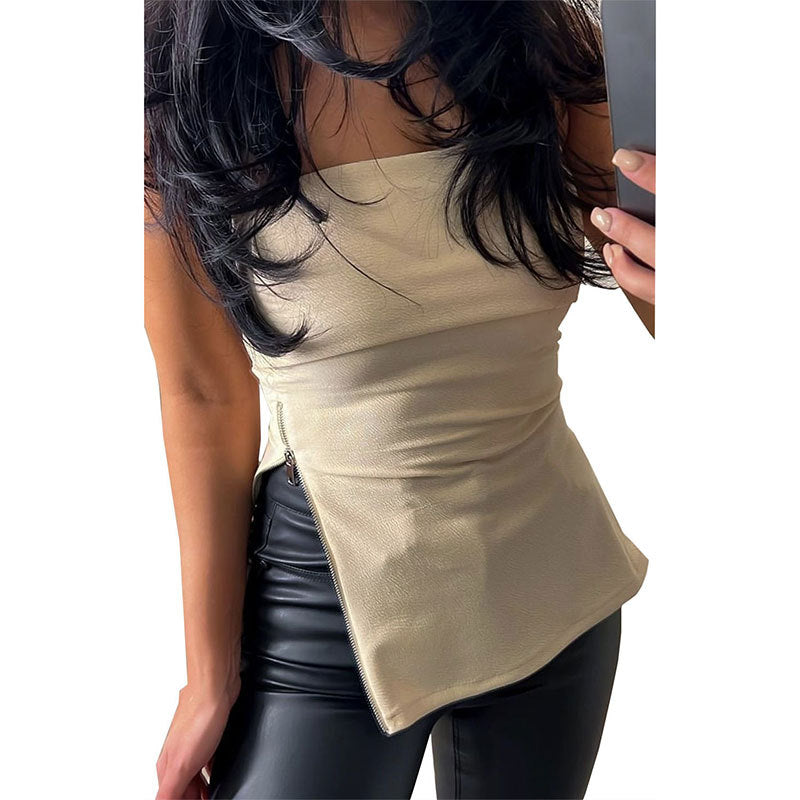 2023 Women's Sexy Off-Shoulder Zipper Crop Top