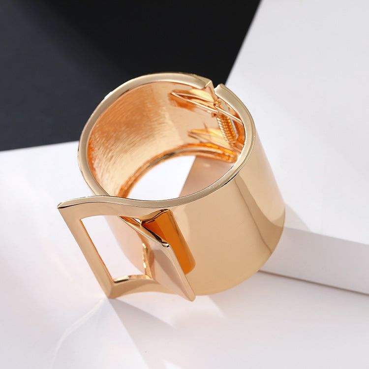 Minimalist Geometric Wide Cuff Bracelet with Gold Finish