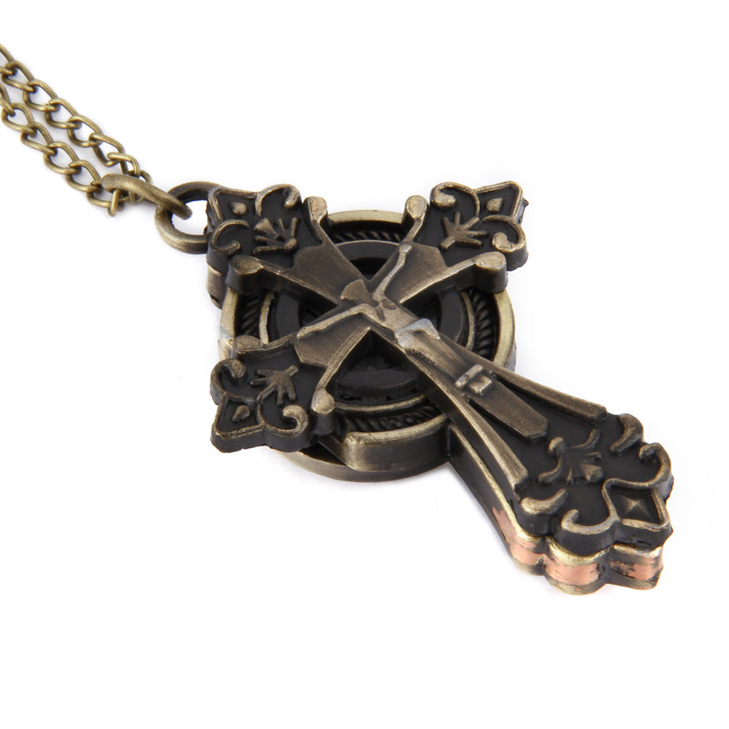 Vintage Cross Copper Pocket Watch Necklace