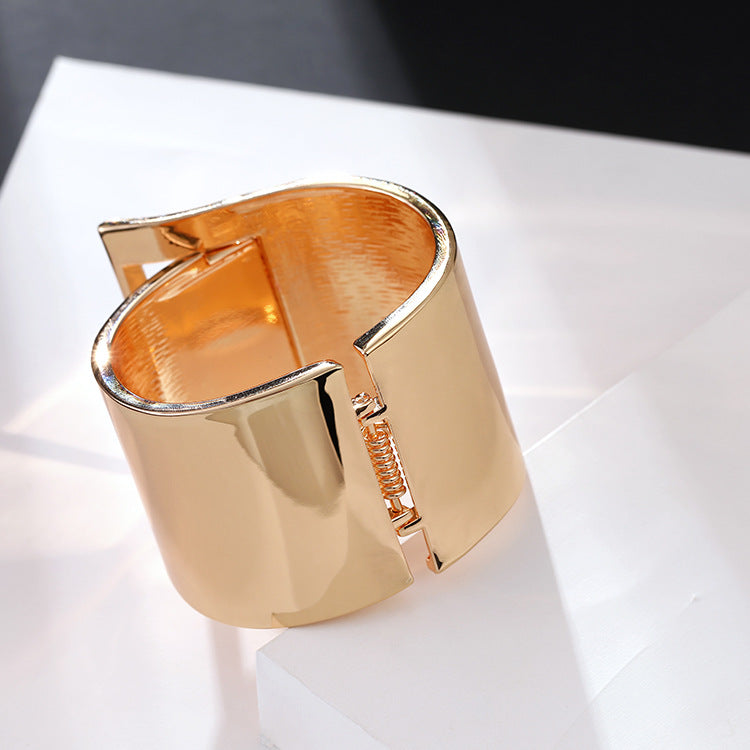 Minimalist Geometric Wide Cuff Bracelet with Gold Finish