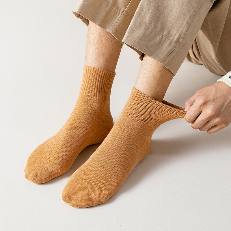 Men's Cotton Crew Socks in Solid Colors - Breathable Design