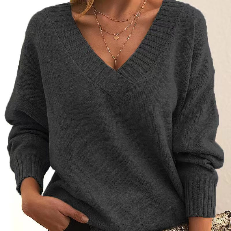 2023 Women's Loose V-Neck Knit Sweater (Wholesale)