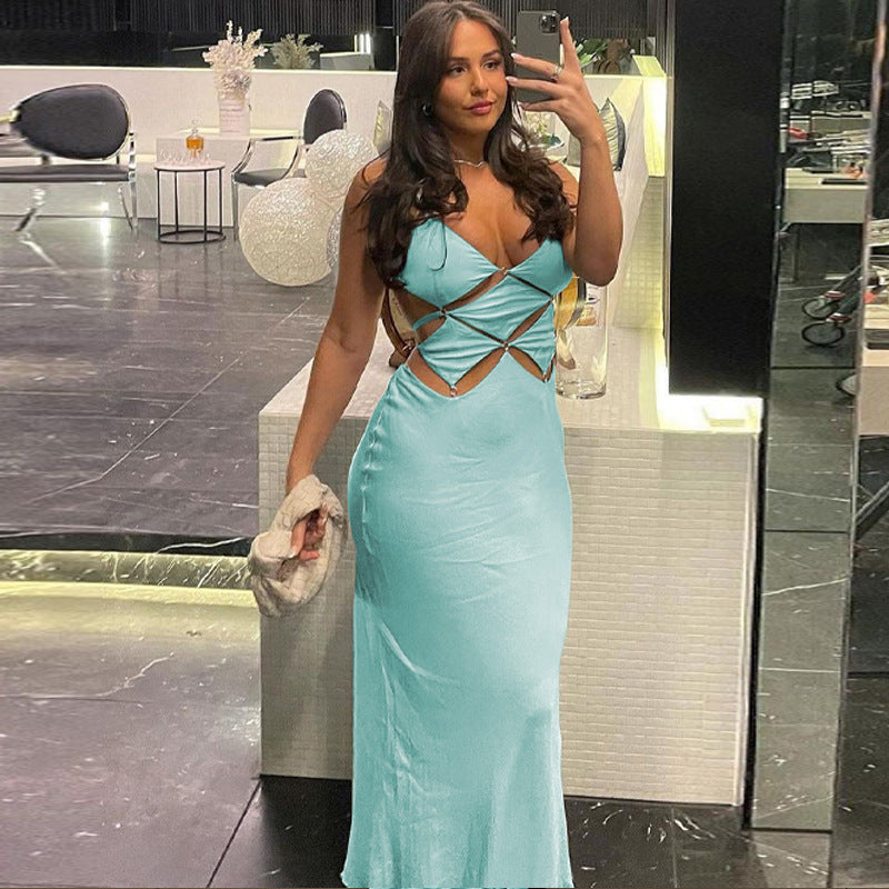2023 Summer Fashion Sexy Solid Color Backless Dress
