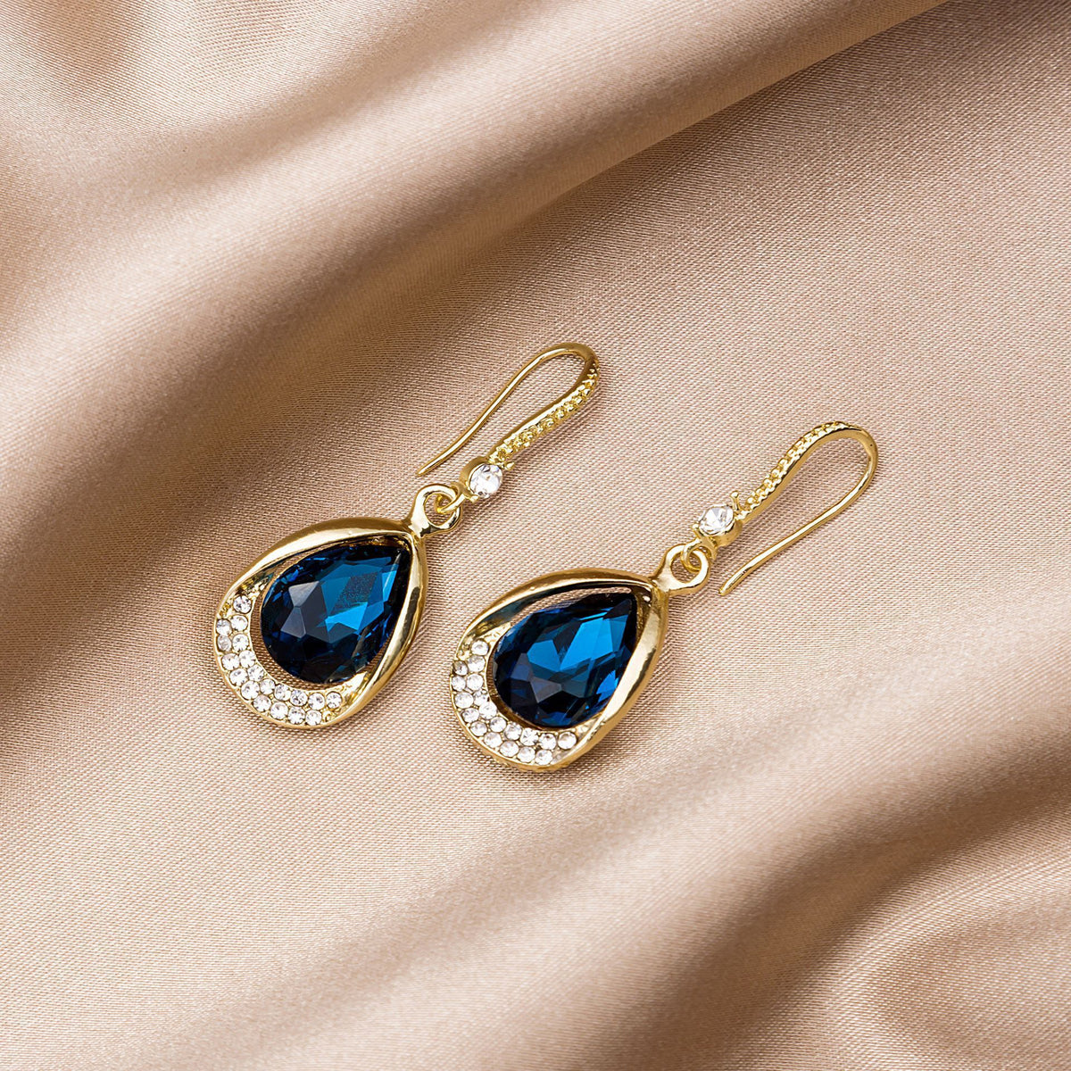 Elegant Blue Crystal Drop Earrings with Hollow Design