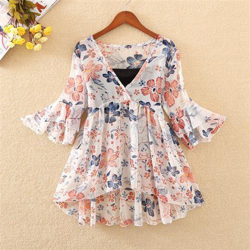 Summer Floral Chiffon Top for Women - Lightweight Blouse