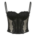 Dark Style Lace Mesh Splicing Slim Fit Camisole Top