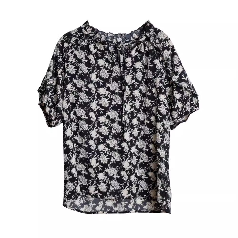 2024 Summer Floral Short Sleeve Loose Fit Top for Women