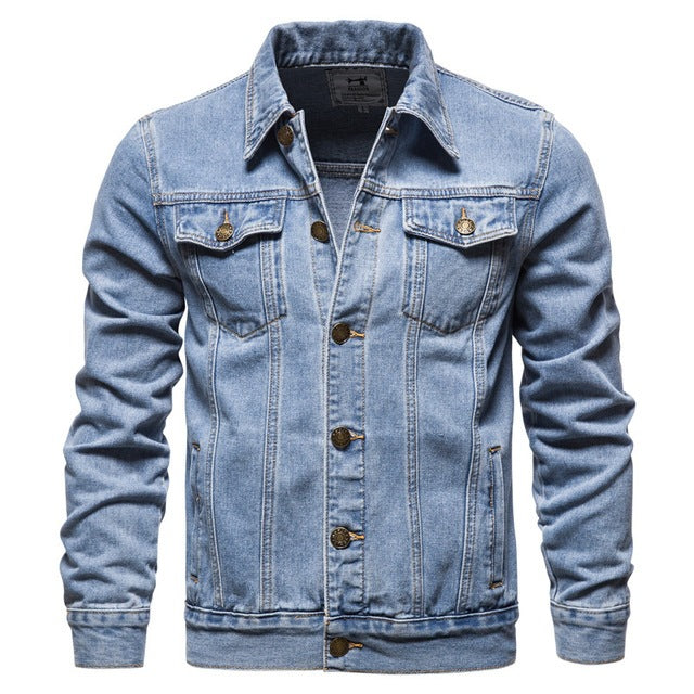 Men's Casual Blue Denim Jacket with Lapel Design