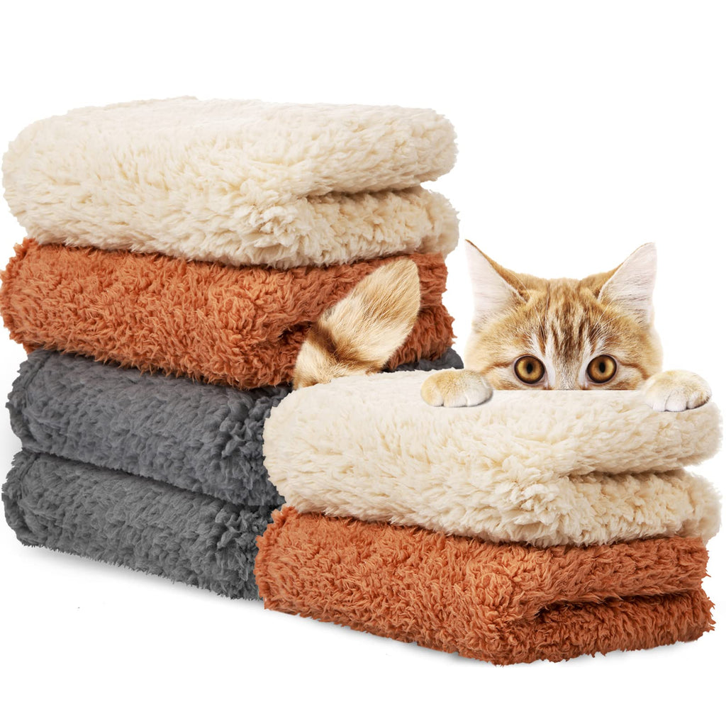 Newwiee 6 Pcs Blankets for Dogs WashableSoft Warm Fluffy Fleece Pet Blanketcat Calming BlanketsFlannel Throw for Small Medium Pet Gray/Beige/Khaki(24 x 18 Inch)