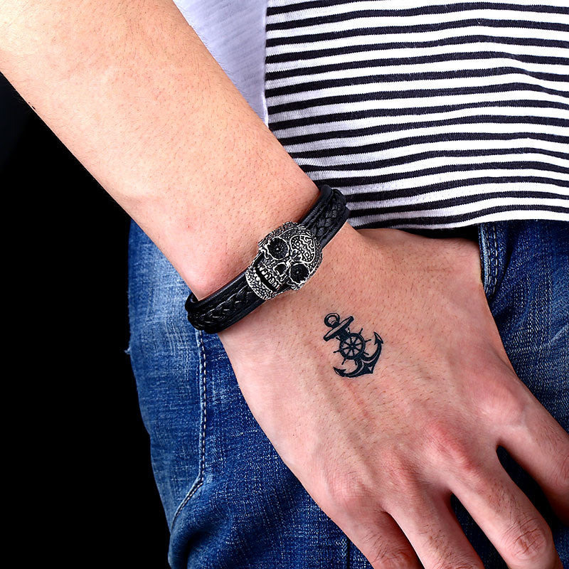 Beier Punk Titanium Steel Skull Bracelet for Men