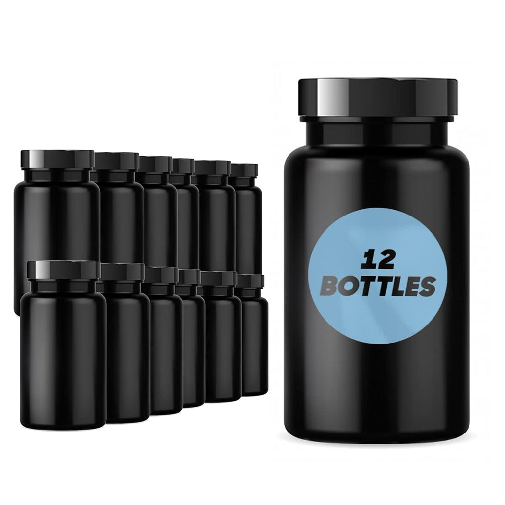 Plastic Pill Bottle (12 Pack) Dark Amber Container with Smoothed Lid 38-400 Neck 120 cc Capacity