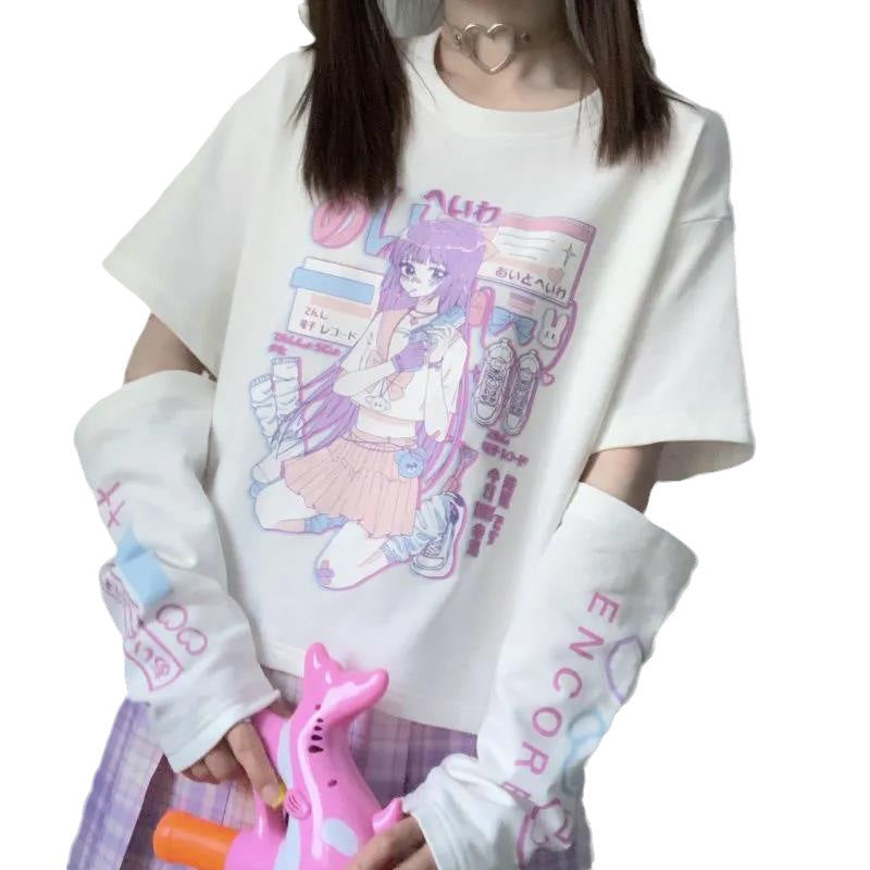 Japanese Style Two-Piece Short Sleeve T-Shirt for Women