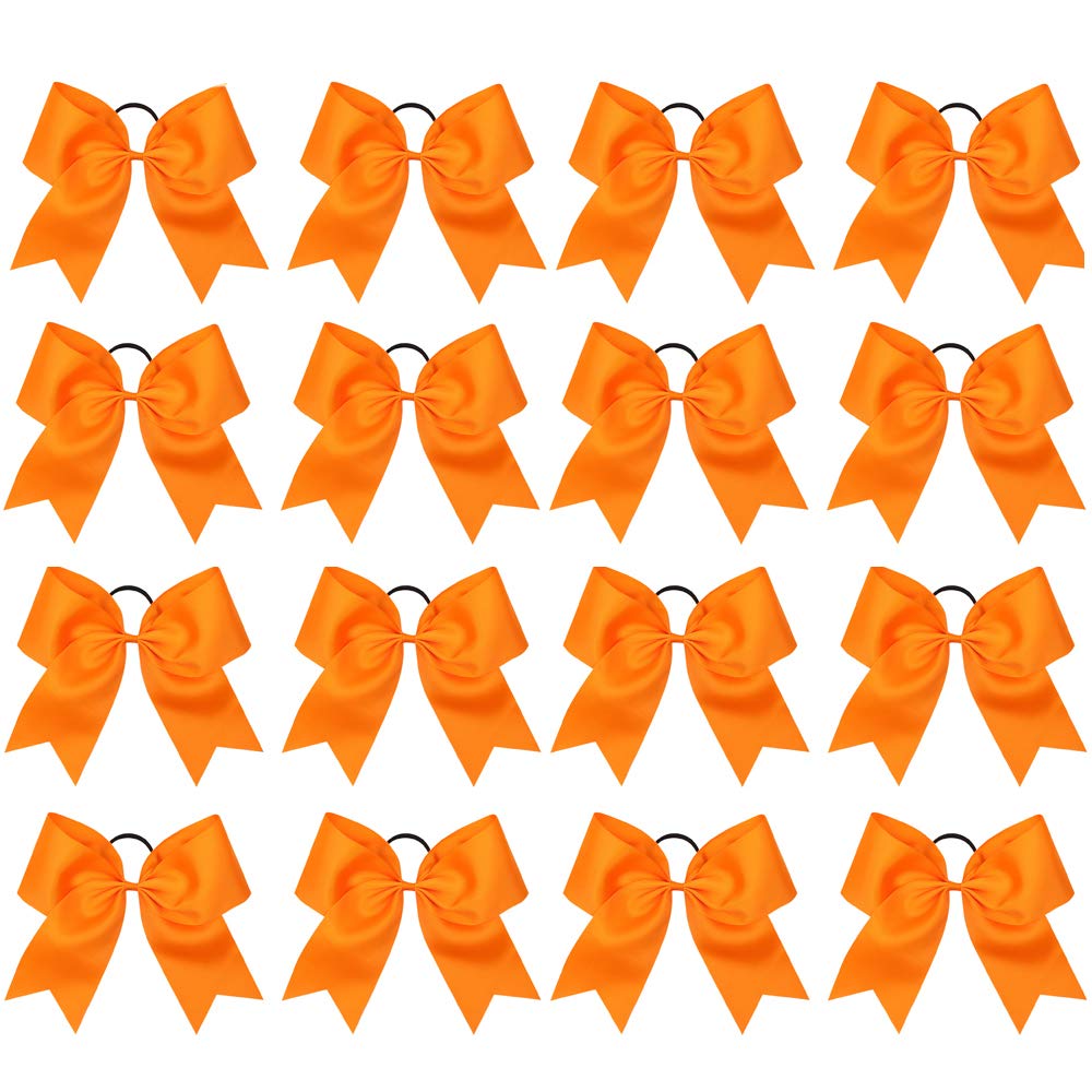 16PCS 8" Large Cheer Hair Bows Ponytail Holder Elastic Band Handmade for Cheerleading Teen Girls College Sports (16 Pcs) (Orange)