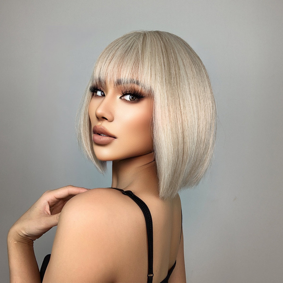 Shoulder-Length Black and Brown Bangs Wig for Women