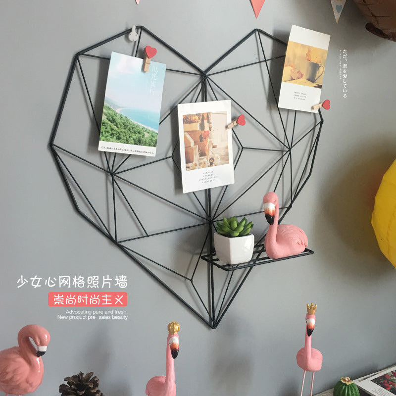 Creative Iron Heart Grid Photo Wall Decor with Clips