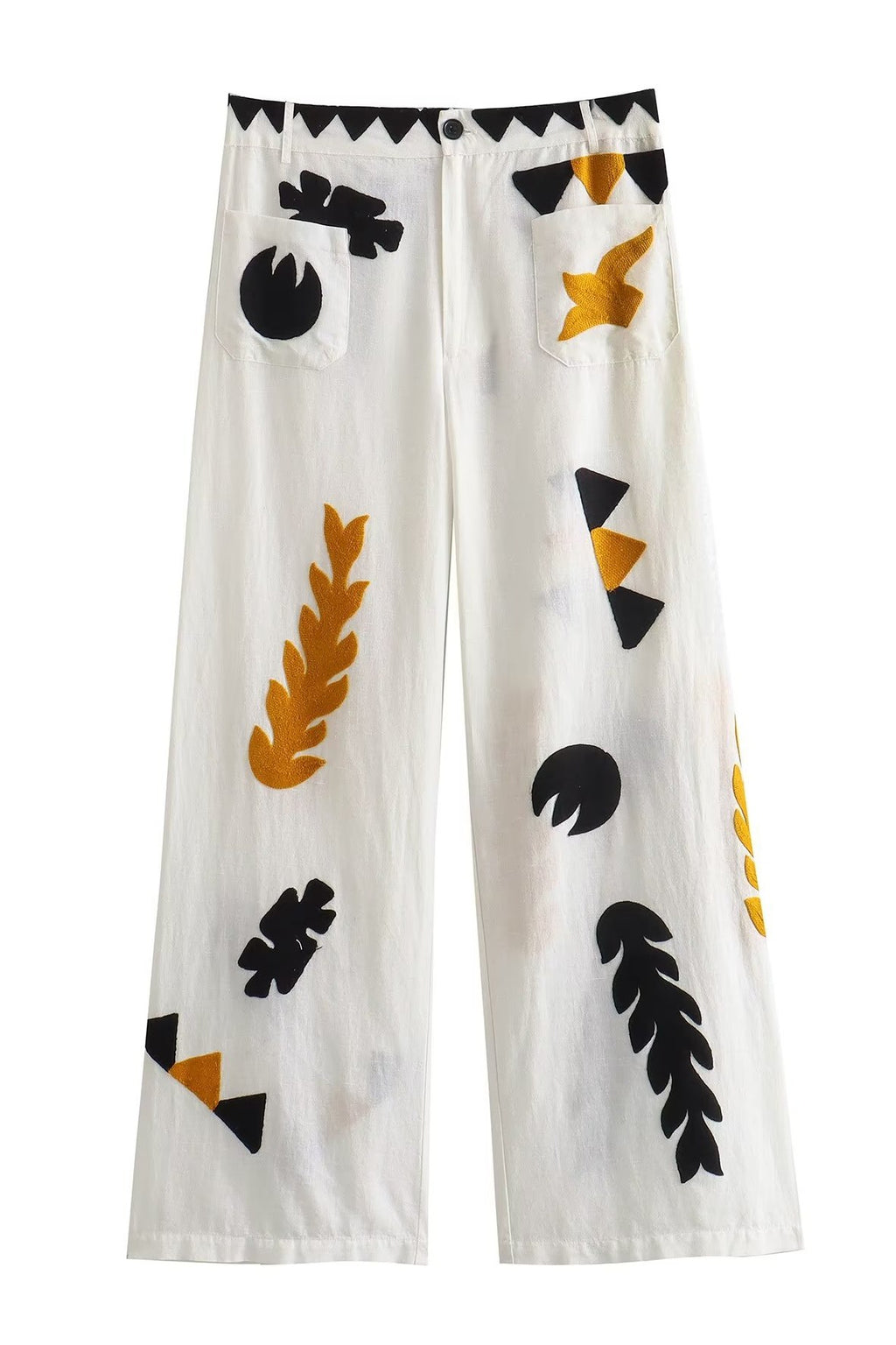 New Women's High-Waisted Pocket Print Trousers 7521251