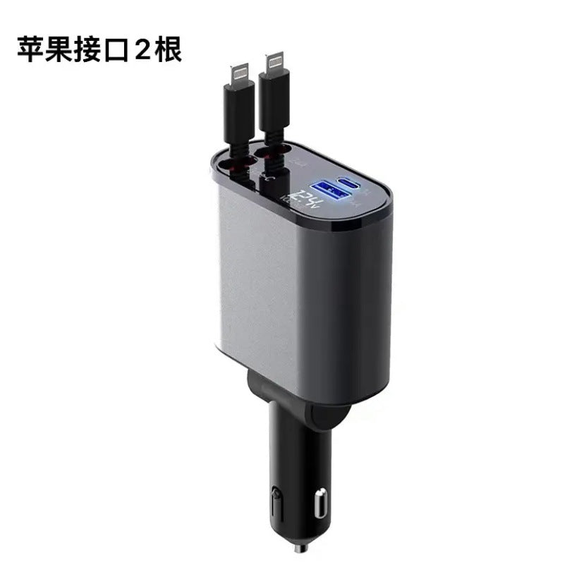 100W Metal Car Charger with Cable and USB Ports